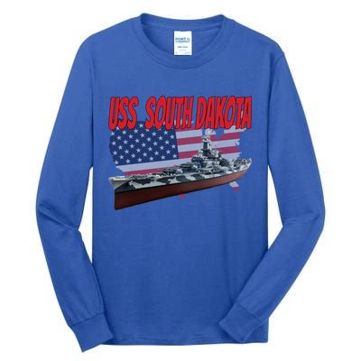 Uss South Dakota Bbgift57 Ww2 War Veteran Battleship Dad Boy Gift Tall Long Sleeve T-Shirt