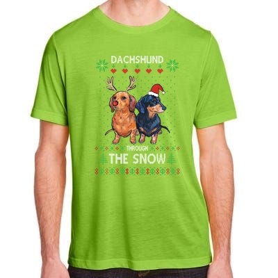 Ugly Sweater Dachshund Dog Through The Snow Merry Christmas Cute Gift Adult ChromaSoft Performance T-Shirt