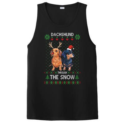 Ugly Sweater Dachshund Dog Through The Snow Merry Christmas Cute Gift PosiCharge Competitor Tank