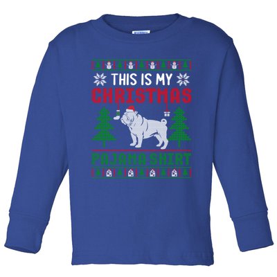 Ugly Sweater English Bulldog This Is My Christmas Pajama Gift Toddler Long Sleeve Shirt