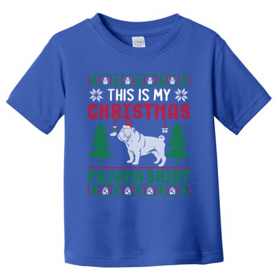 Ugly Sweater English Bulldog This Is My Christmas Pajama Gift Toddler T-Shirt