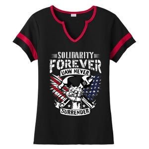 USA Solidarity Forever UAW Never Surrender Union Strong Ladies Halftime Notch Neck Tee