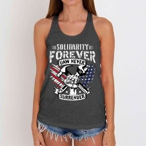 USA Solidarity Forever UAW Never Surrender Union Strong Women's Knotted Racerback Tank