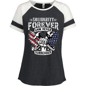 USA Solidarity Forever UAW Never Surrender Union Strong Enza Ladies Jersey Colorblock Tee