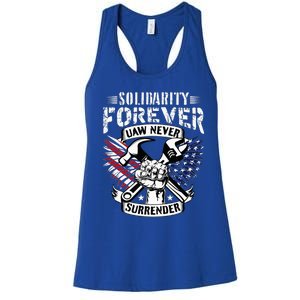 USA Solidarity Forever UAW Never Surrender Union Strong Women's Racerback Tank