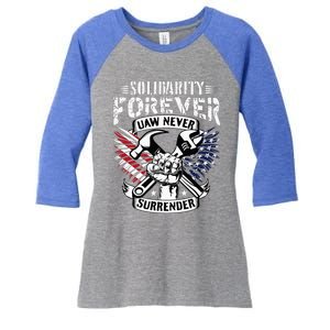 USA Solidarity Forever UAW Never Surrender Union Strong Women's Tri-Blend 3/4-Sleeve Raglan Shirt