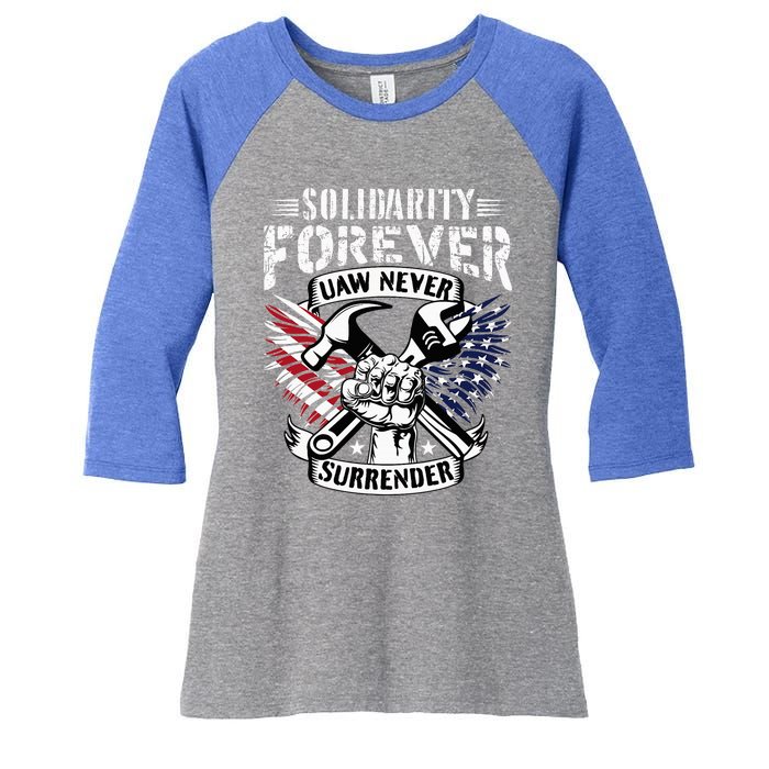 USA Solidarity Forever UAW Never Surrender Union Strong Women's Tri-Blend 3/4-Sleeve Raglan Shirt