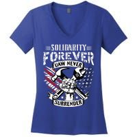 USA Solidarity Forever UAW Never Surrender Union Strong Women's V-Neck T-Shirt