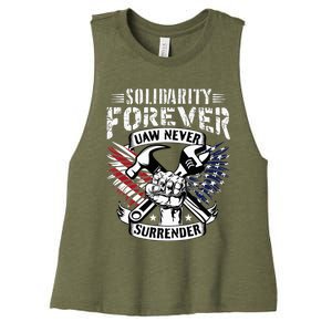 USA Solidarity Forever UAW Never Surrender Union Strong Women's Racerback Cropped Tank