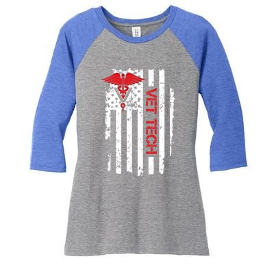 United States Flag Usa American Vet Tech Veterinarian Gift Women's Tri-Blend 3/4-Sleeve Raglan Shirt