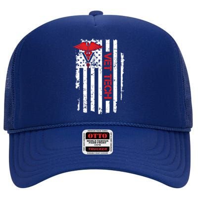 United States Flag Usa American Vet Tech Veterinarian Gift High Crown Mesh Back Trucker Hat