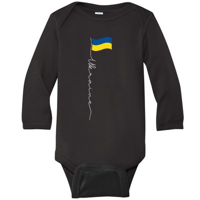 Ukraine Signature Flag Pole Patriotic Ukrainian Flag Baby Long Sleeve Bodysuit