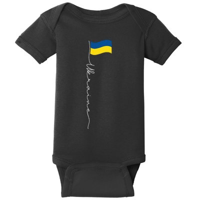 Ukraine Signature Flag Pole Patriotic Ukrainian Flag Baby Bodysuit