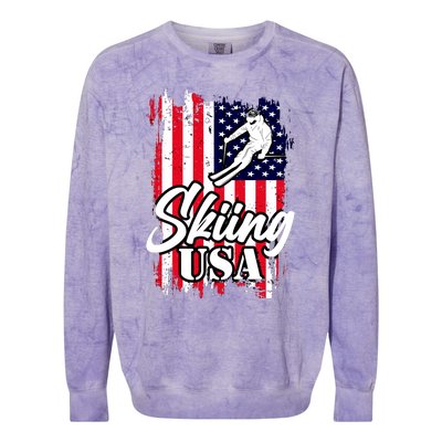 USA Skiing Flag Design Colorblast Crewneck Sweatshirt