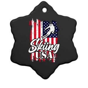 USA Skiing Flag Design Ceramic Star Ornament