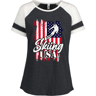 USA Skiing Flag Design Enza Ladies Jersey Colorblock Tee