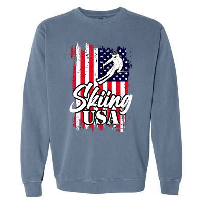 USA Skiing Flag Design Garment-Dyed Sweatshirt