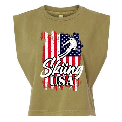 USA Skiing Flag Design Garment-Dyed Women's Muscle Tee