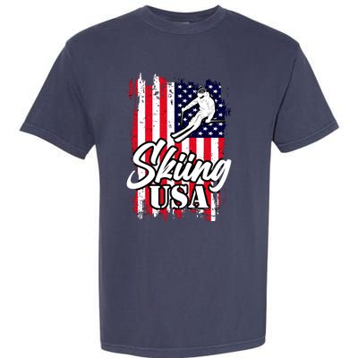 USA Skiing Flag Design Garment-Dyed Heavyweight T-Shirt