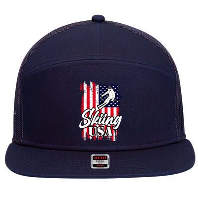 USA Skiing Flag Design 7 Panel Mesh Trucker Snapback Hat