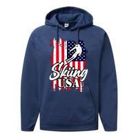 USA Skiing Flag Design Performance Fleece Hoodie