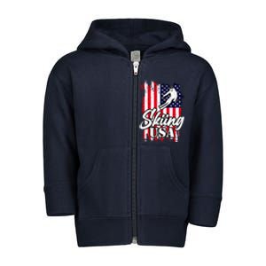 USA Skiing Flag Design Toddler Zip Fleece Hoodie