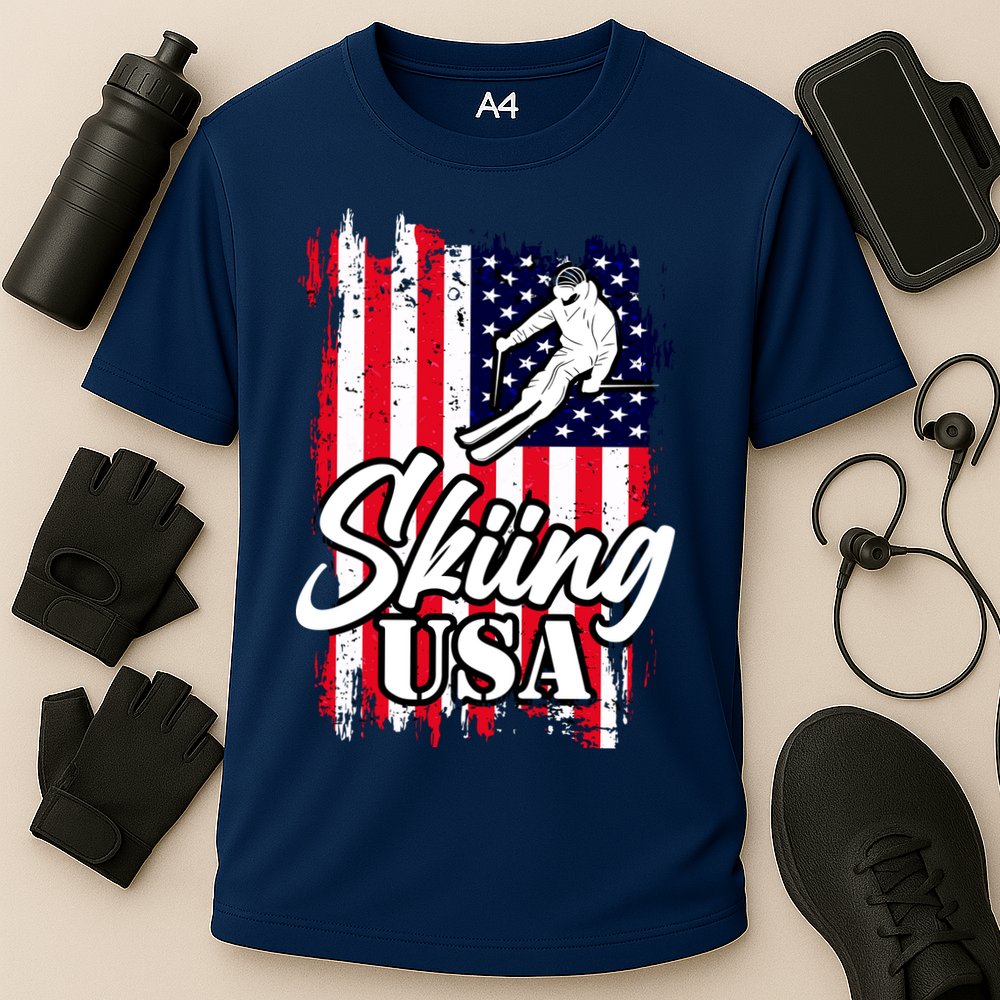 USA Skiing Flag Design Cooling Performance Crew T-Shirt