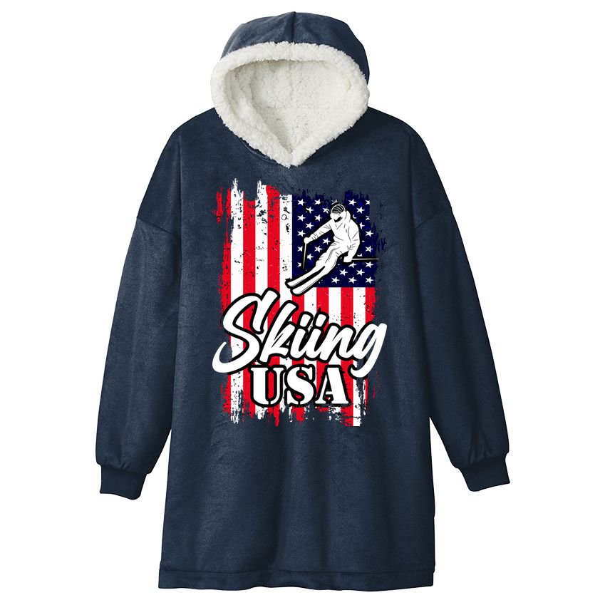 USA Skiing Flag Design Hooded Wearable Blanket