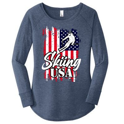 USA Skiing Flag Design Women's Perfect Tri Tunic Long Sleeve Shirt