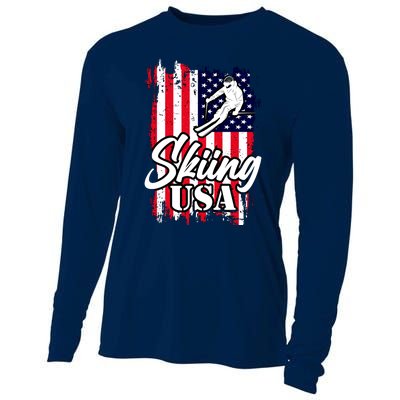 USA Skiing Flag Design Cooling Performance Long Sleeve Crew