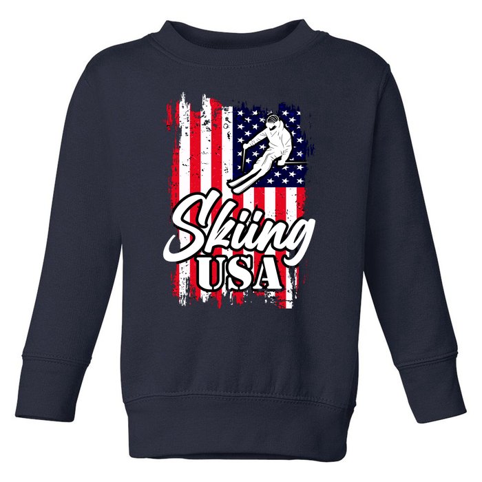 USA Skiing Flag Design Toddler Sweatshirt