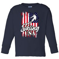 USA Skiing Flag Design Toddler Long Sleeve Shirt