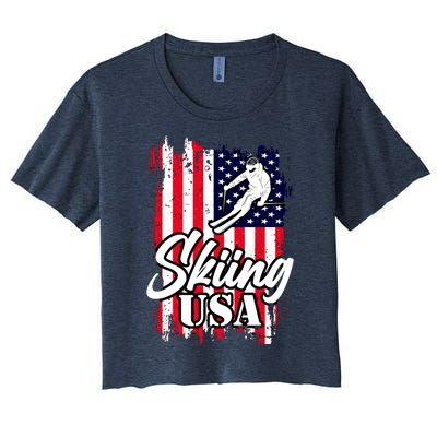 USA Skiing Flag Design Women's Crop Top Tee