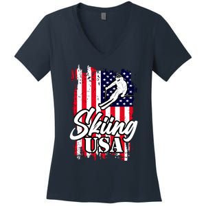 USA Skiing Flag Design Women's V-Neck T-Shirt