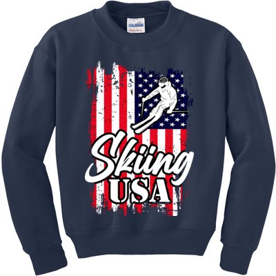 USA Skiing Flag Design Kids Sweatshirt