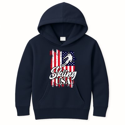 USA Skiing Flag Design Kids Hoodie