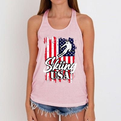 USA Skiing Flag Design Women's Knotted Racerback Tank