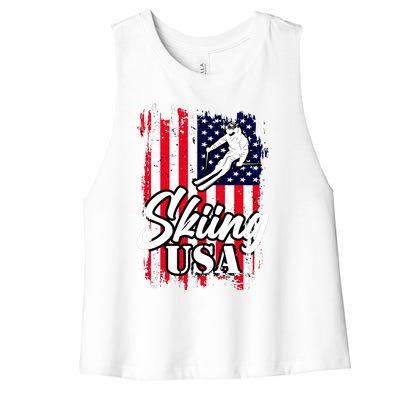 USA Skiing Flag Design Women's Racerback Cropped Tank