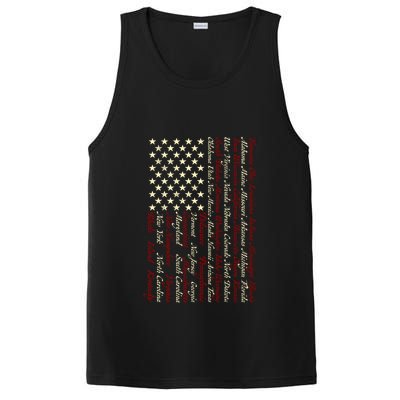 U S Flag 50 States Names Stripes Patriotic American Flag Gift PosiCharge Competitor Tank
