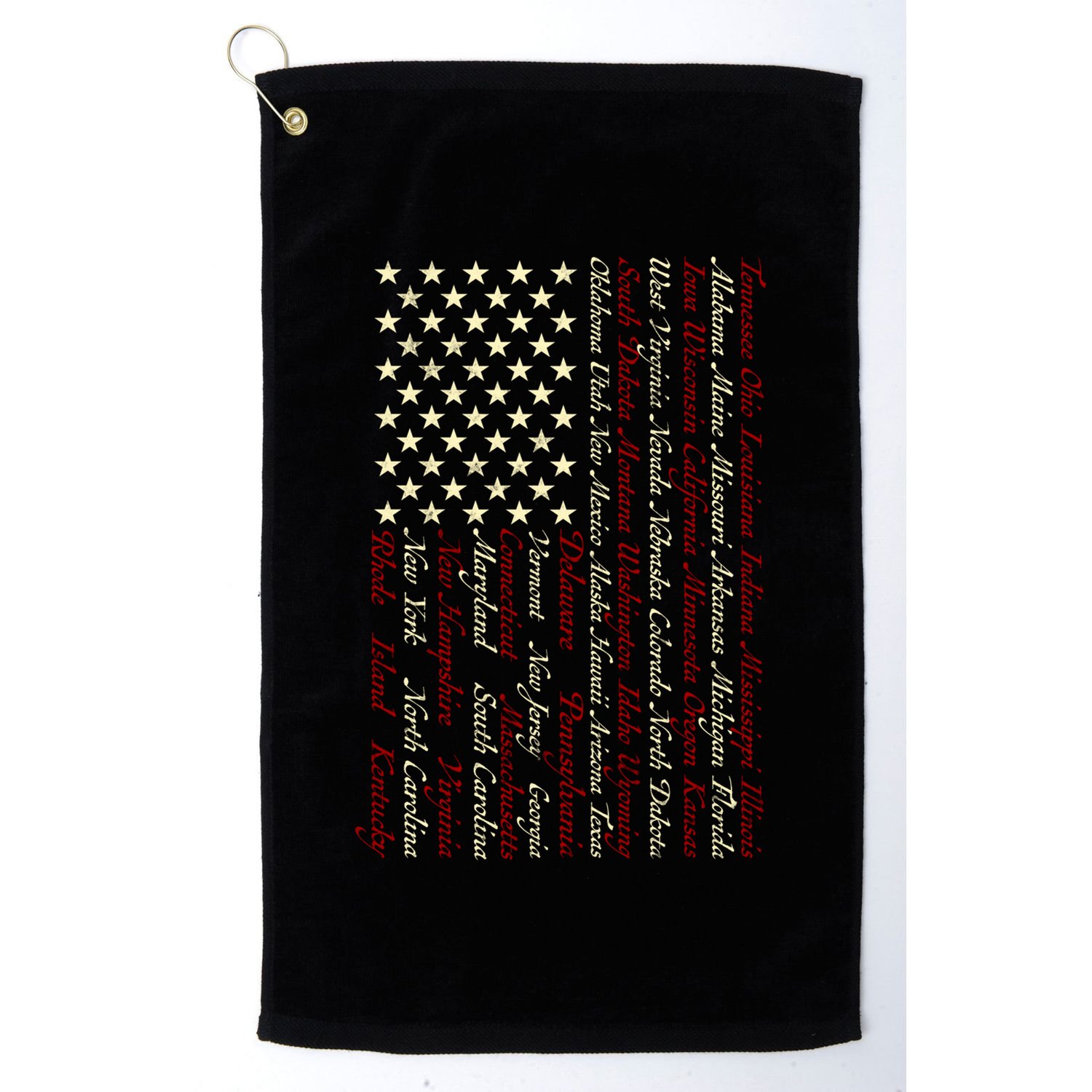 U S Flag 50 States Names Stripes Patriotic American Flag Gift Golf Towel