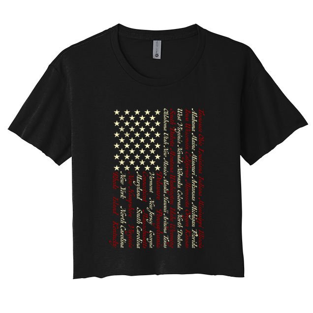 U S Flag 50 States Names Stripes Patriotic American Flag Gift Crop Top