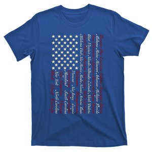 U S Flag 50 States Names Stripes Patriotic American Flag Gift T-Shirt