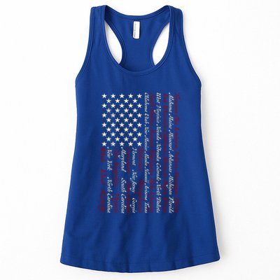 U S Flag 50 States Names Stripes Patriotic American Flag Gift Womens Tank Top