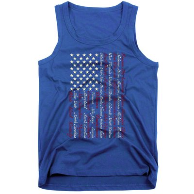 U S Flag 50 States Names Stripes Patriotic American Flag Gift Tank Top