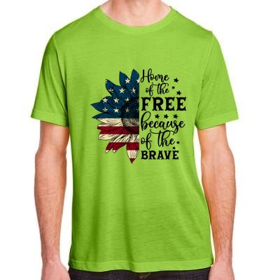 USA Sunflower Flag Home Of The Free Because Of The Brave Adult ChromaSoft Performance T-Shirt