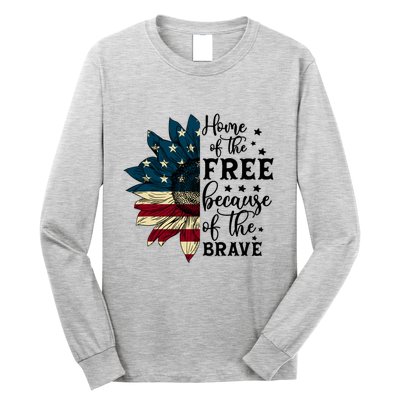 USA Sunflower Flag Home Of The Free Because Of The Brave Long Sleeve Shirt