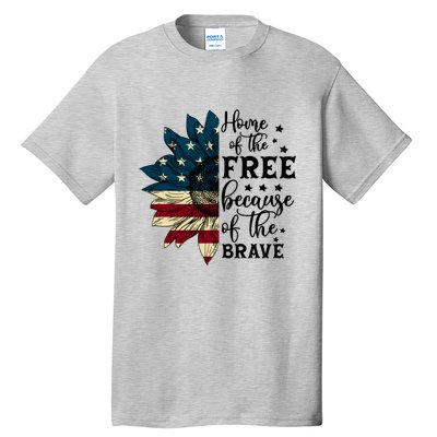 USA Sunflower Flag Home Of The Free Because Of The Brave Tall T-Shirt