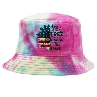 USA Sunflower Flag Home Of The Free Because Of The Brave Tie-Dyed Bucket Hat