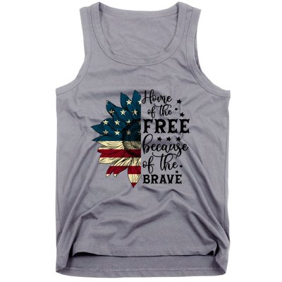 USA Sunflower Flag Home Of The Free Because Of The Brave Tank Top