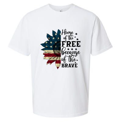 USA Sunflower Flag Home Of The Free Because Of The Brave Sueded Cloud Jersey T-Shirt